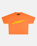 STARS TEE VIBRANT ORANGE - orange star print tee, front view - Cold Culture