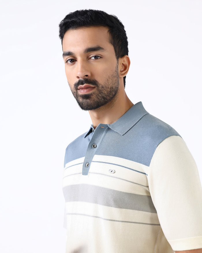 Steel Blue Stripe Polo - Aurora