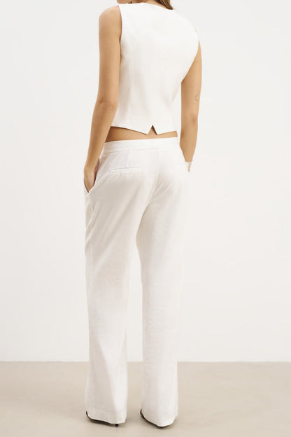 Straight Cut Linen Waistcoat - White