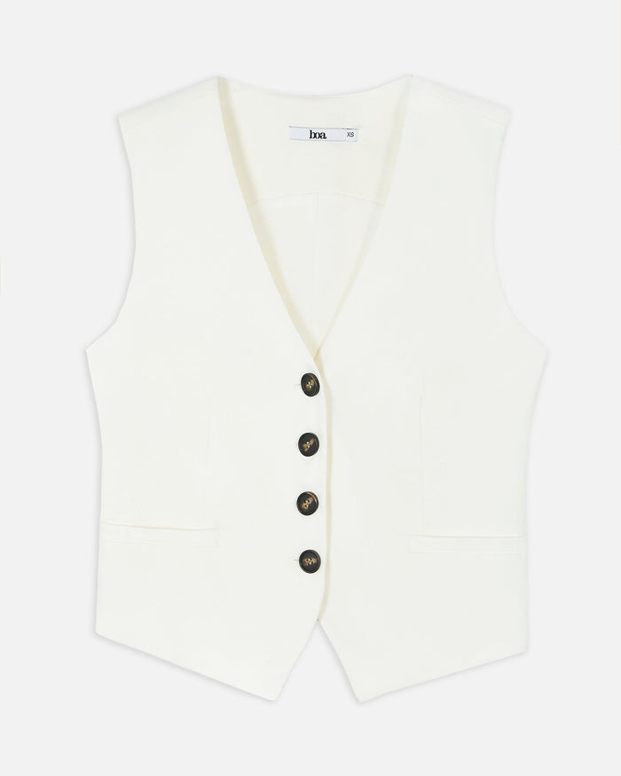Straight Cut Linen Waistcoat - White