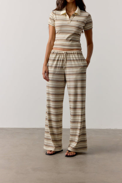 STRIPE WIDE LEG TROUSERS - BEIGE
