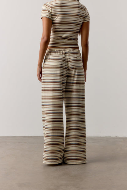 STRIPE WIDE LEG TROUSERS - BEIGE