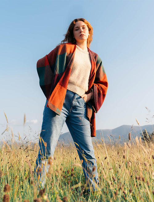 Sue Cape - Orange , Teal & Brown
