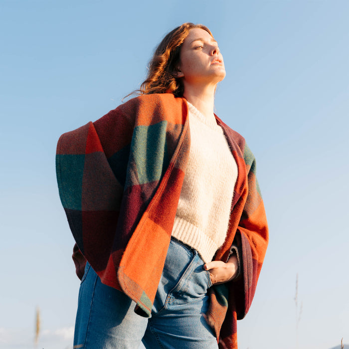 Sue Cape - Orange , Teal & Brown