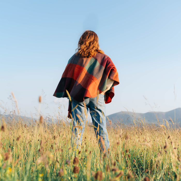 Sue Cape - Orange , Teal & Brown