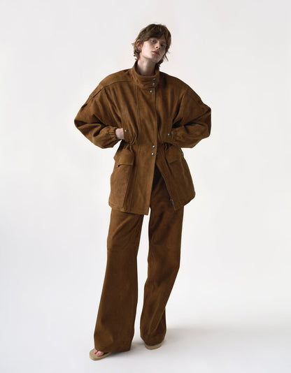 SUEDE PARKA IN CARAMEL
