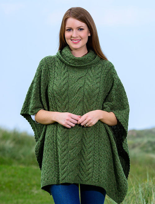 Super Soft Cowl Neck Poncho - Meadow Green #color_meadow-green