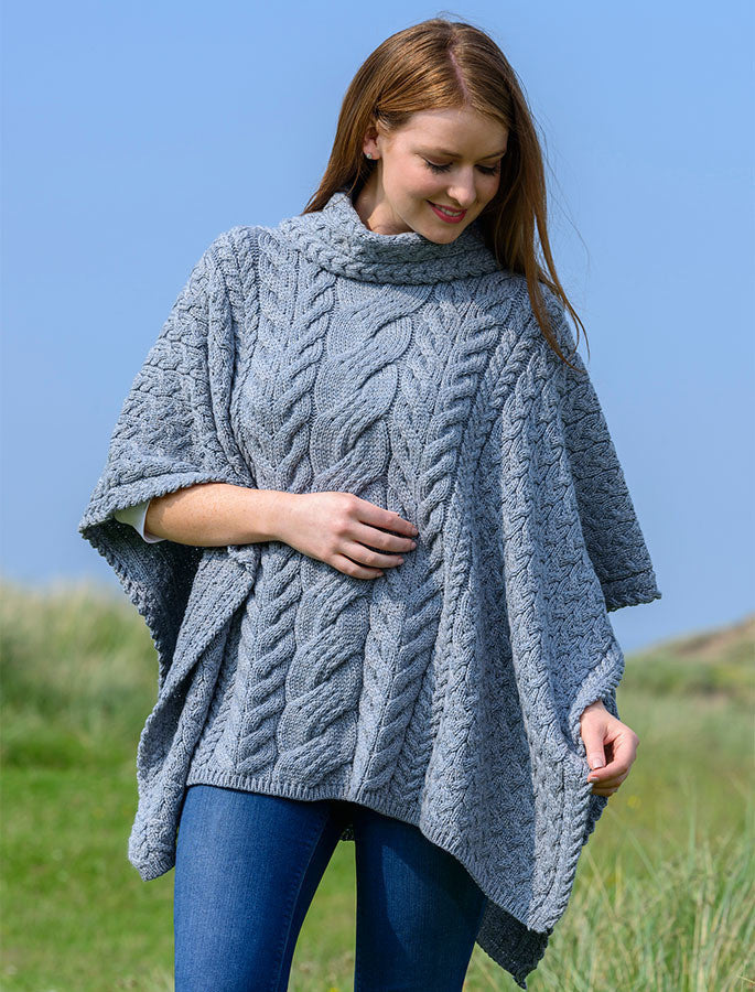 Super Soft Cowl Neck Poncho - Ocean Grey #color_ocean-grey