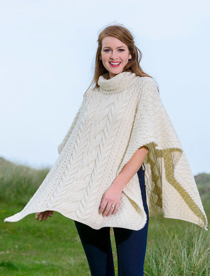Super Soft Cowl Neck Poncho - Classic Aran #color_classic-aran