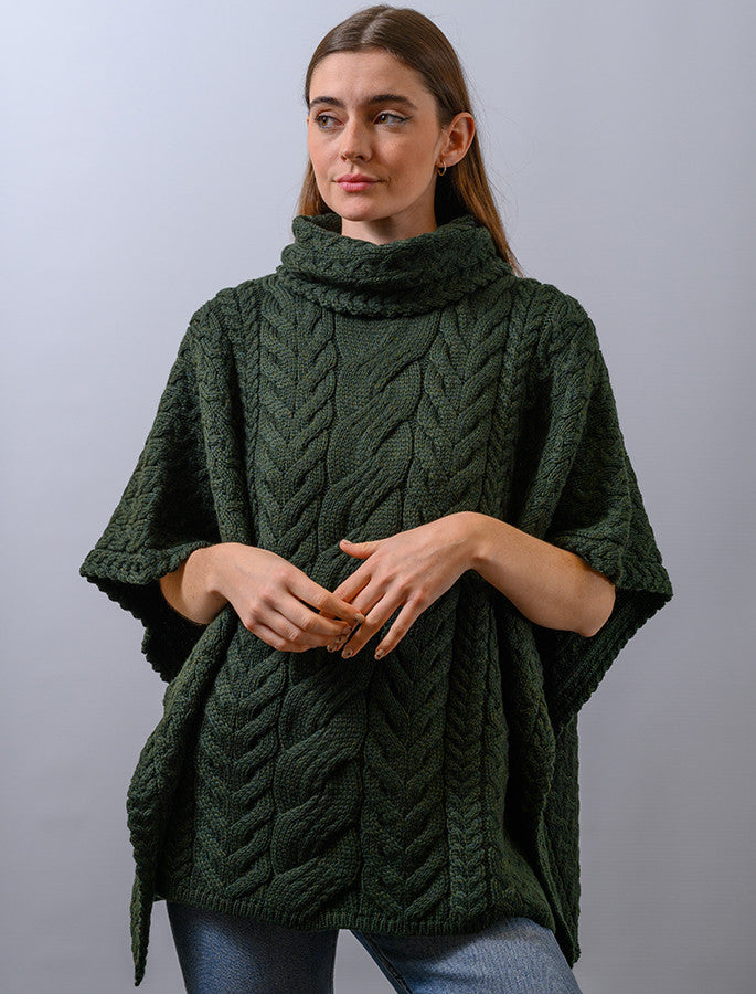 Super Soft Cowl Neck Poncho - Seaweed Green #color_seaweed-green