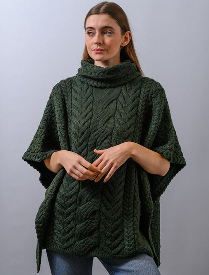 Super Soft Cowl Neck Poncho - Seaweed Green #color_seaweed-green