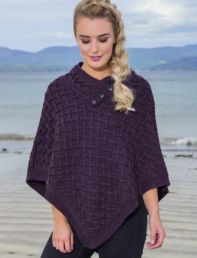 Super Soft Lattice Stitch Poncho - Plum #color_plum