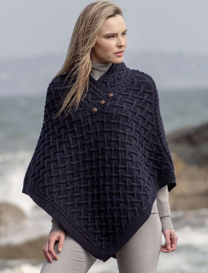 Super Soft Lattice Stitch Poncho - Ink #color_ink