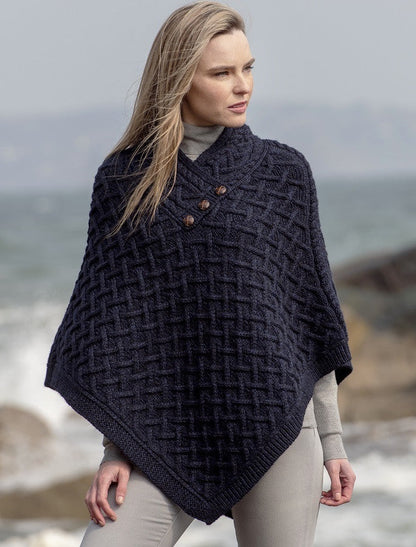 Super Soft Lattice Stitch Poncho - Ink #color_ink