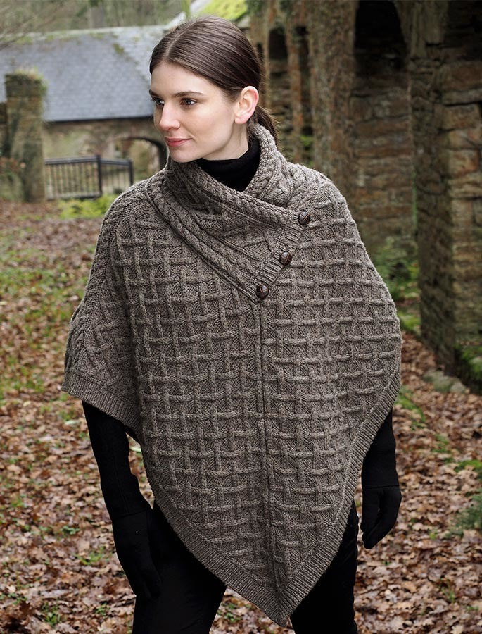 Super Soft Lattice Stitch Poncho - Brown #color_brown