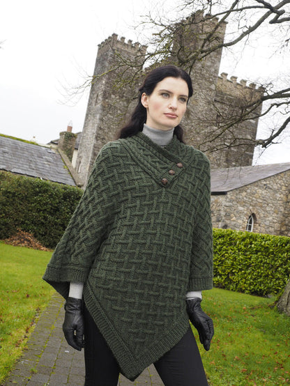 Super Soft Lattice Stitch Poncho - Green #color_green