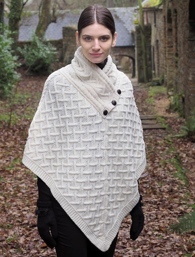 Super Soft Lattice Stitch Poncho - White #color_white
