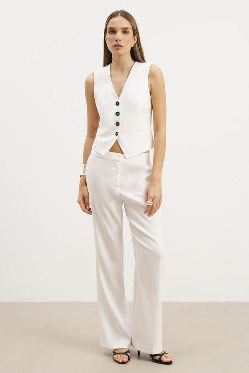 Tailored Linen Trousers - White