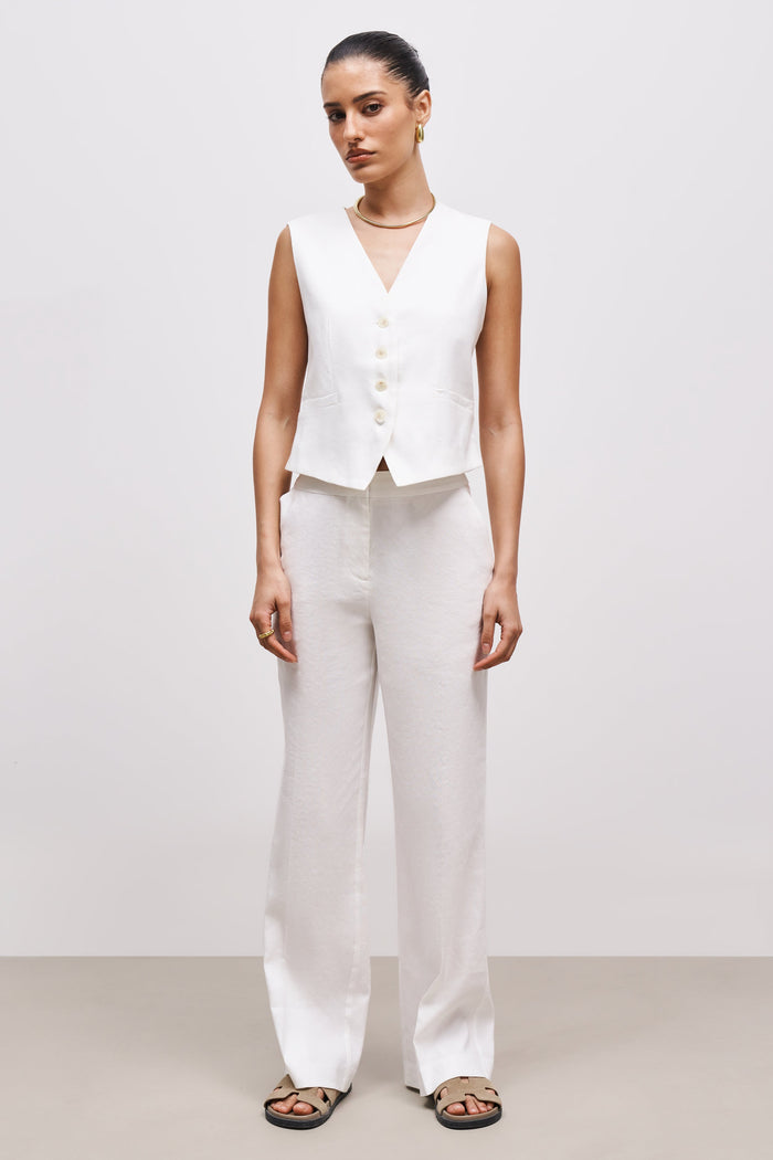 Tailored Linen Trousers - White
