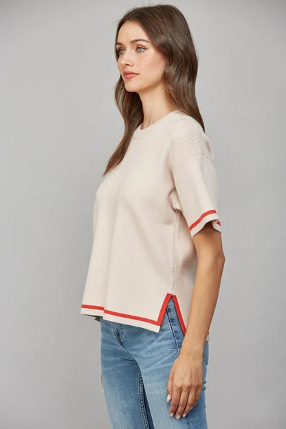 heavy weight knit short sleeve sweater top