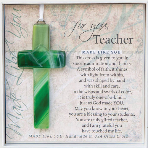"Teacher" Mosaic Glass Cross