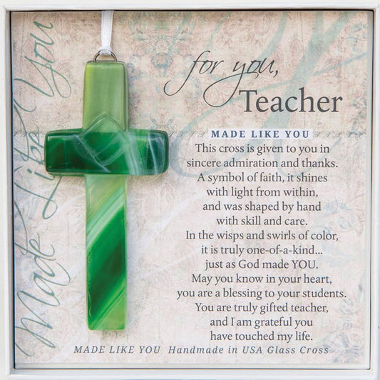 "Teacher" Mosaic Glass Cross