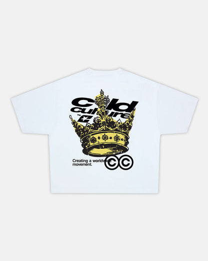 THE CROWN TEE WHITE - white graphic print tee, back view - Cold Culture