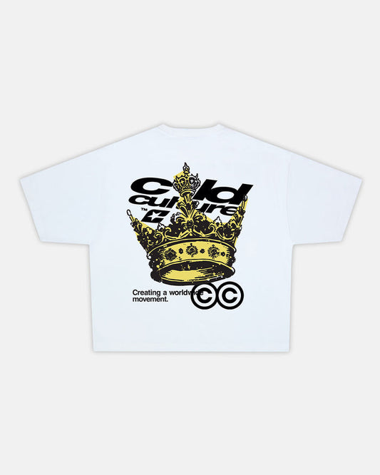 THE CROWN TEE WHITE - white graphic print tee, back view - Cold Culture