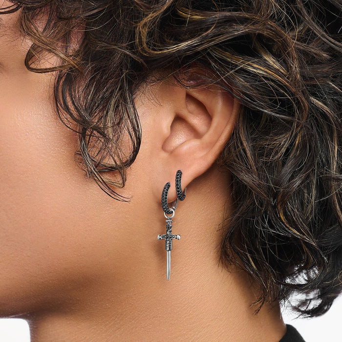 THOMAS SABO Single hoop earring with sword & black stones