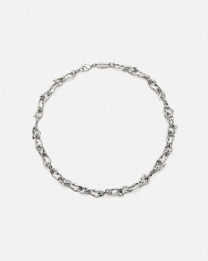 THORNS NECKLACE - silver thorn chain necklace, flat lay - Cold Culture