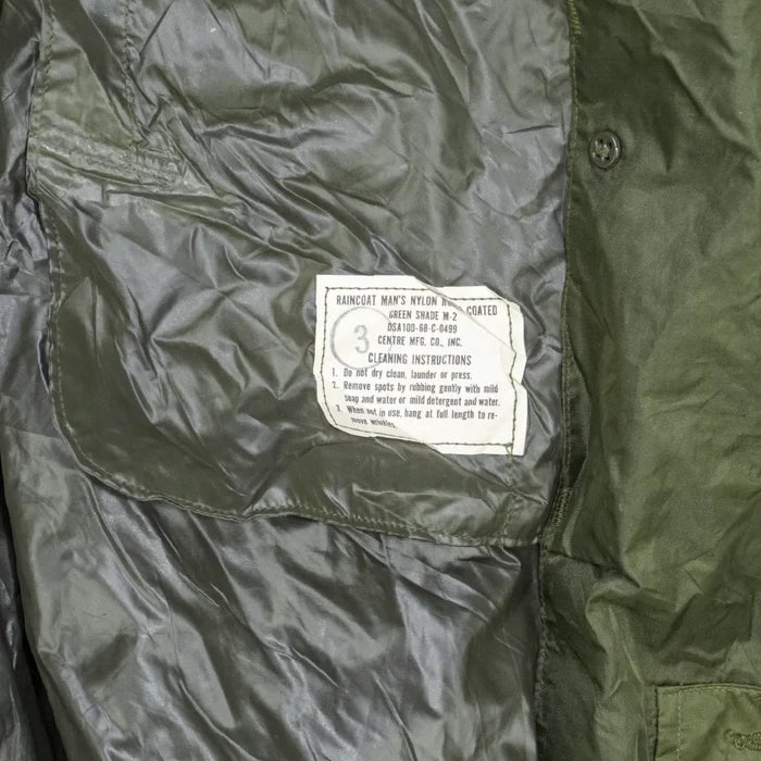 US Army Olive Nylon Raincoat - 36R, Small - US Army Surplus - Rain Jackets