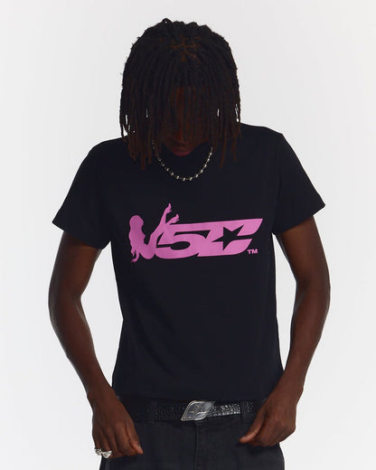 V5C TEE BLACK - black graphic print tee, front view on male model - Cold Culture #man