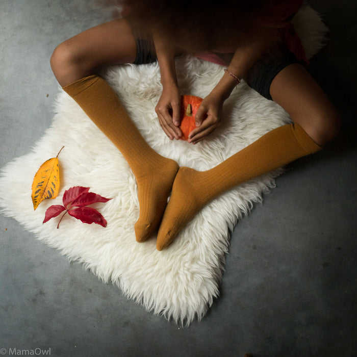 Weaver Adults Knee High Socks - Wool - Ochre