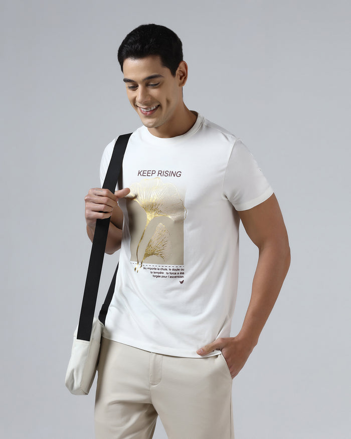 White Crew Neck Printed T-Shirt - James