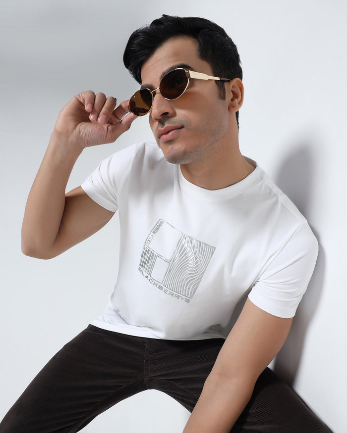 White Crew Neck Printed T-Shirt - Sybill