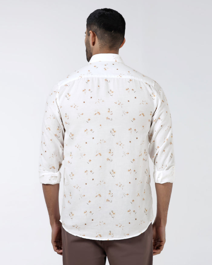 White Linen Printed Shirt - Arigo
