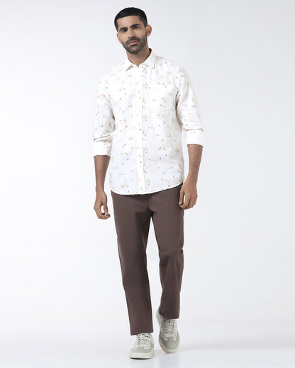 White Linen Printed Shirt - Arigo