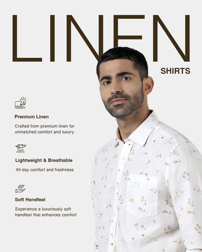 White Linen Printed Shirt - Arigo