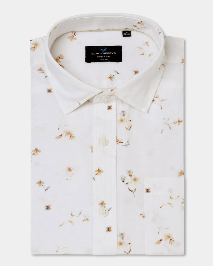 White Linen Printed Shirt - Arigo