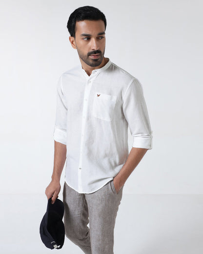 White Linen Solid Shirt - Cleo