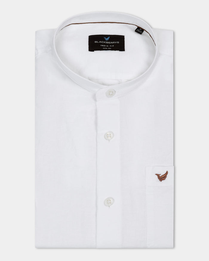 White Linen Solid Shirt - Cleo