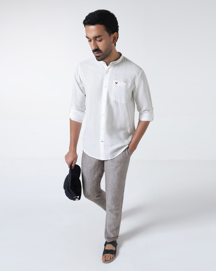White Linen Solid Shirt - Cleo