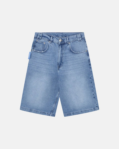WIND SHORTS MARINE BLUE - light blue denim shorts, front view - Cold Culture