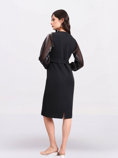 Women Black Stretch Midi Dress