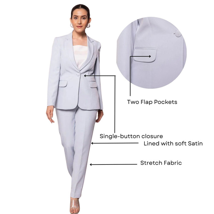 Women Blue Single Breasted Stretch Pant Suit