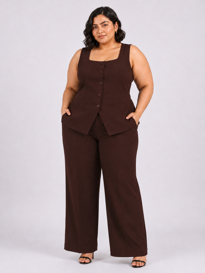 Women Brown Sleeveless Co-ord Set