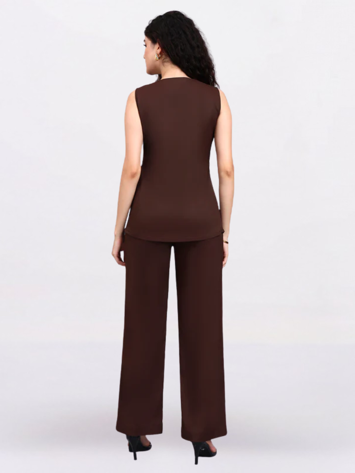 Women Brown Sleeveless Co-ord Set