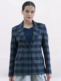 Women Checkered Wool Blend Notch Collar Blazer