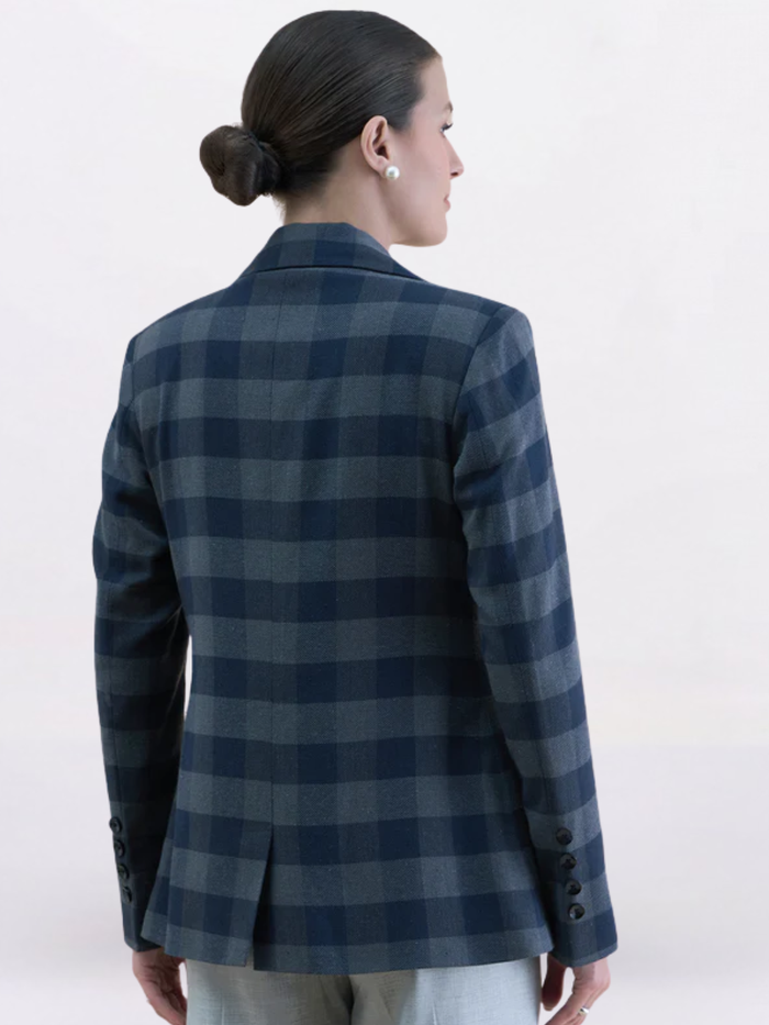 Women Checkered Wool Blend Notch Collar Blazer
