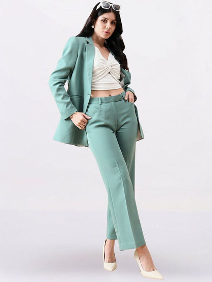 Women Green Single-Breasted Formal Pantsuit